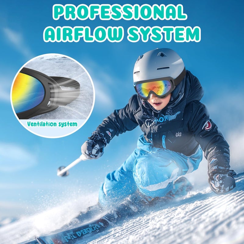 COOLOO 3 Pack Kids Ski Goggles, Anti-fog Snowboard Goggles with UV400 Protection, Snow Goggles for Boys Girls Youth Men Women - Image 3